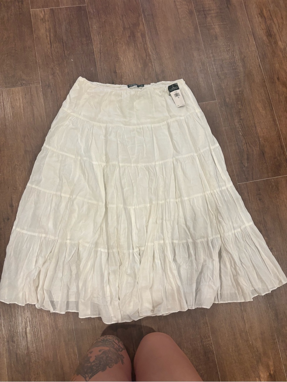 NWT Lauren Ralph Lauren 1x 100% Cotton White Classic Flowing Tierd Lined Skirt